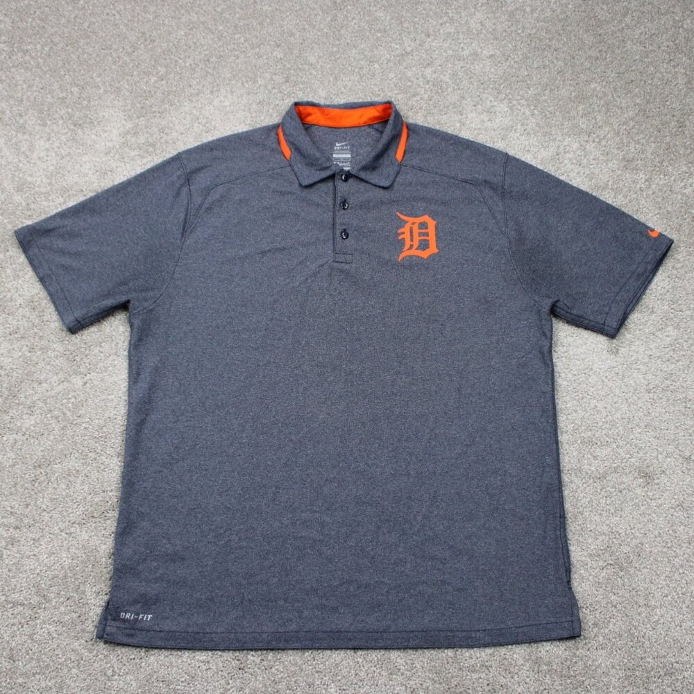 Nike Detroit Tigers Polo Shirt Mens Large Blue Dri-Fit MLB Short Sleeve Pullover